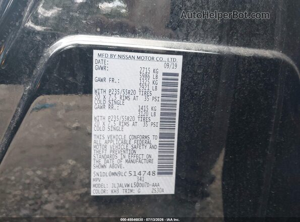 5N1DL0MN9LC514748 2020 INFINITI QX60 Black Engine compartment view