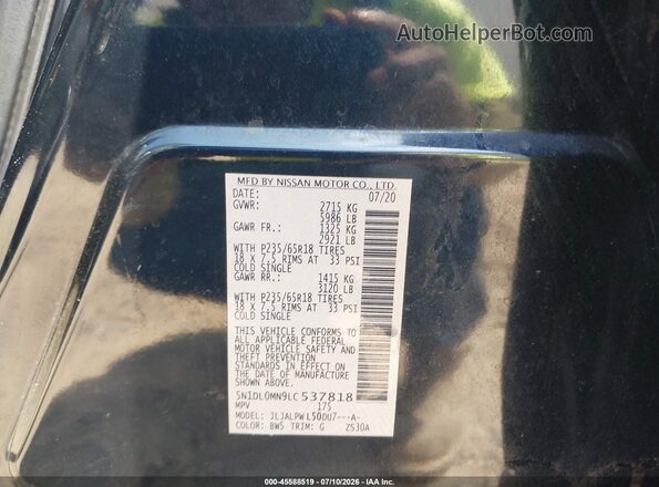 5N1DL0MN9LC537818 2020 INFINITI QX60 Dark Blue Вид подкапотного пространства