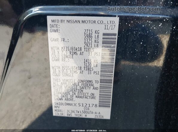 5N1DL0MNXJC512178 2018 INFINITI QX60 Blue Շարժիչի բաժամունքի տեսք