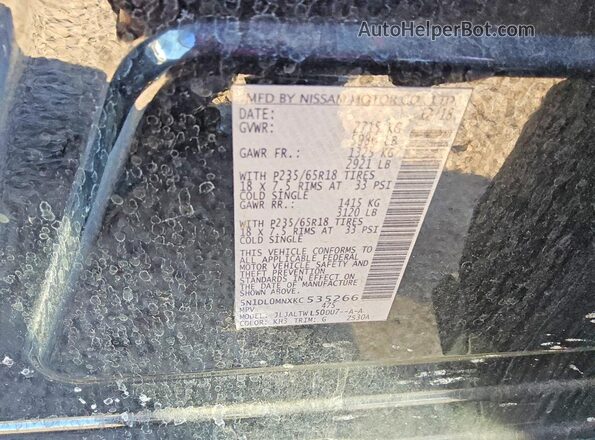 5N1DL0MNXKC535266 2019 INFINITI QX60 Black Vista de la etiqueta del VIN
