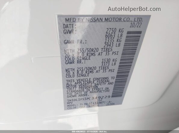 5N1DL1FS5PC349229 2023 INFINITI QX60 White ძრავის განყოფილების ხედი