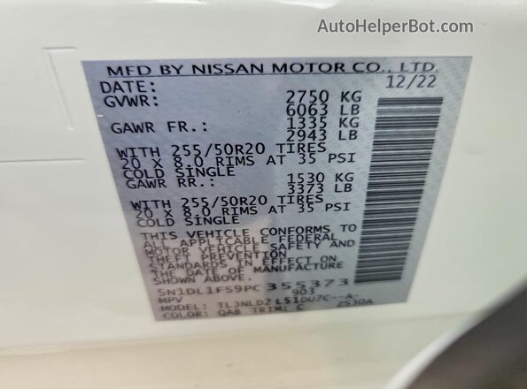 5N1DL1FS9PC355373 2023 INFINITI QX60 White Engine compartment view