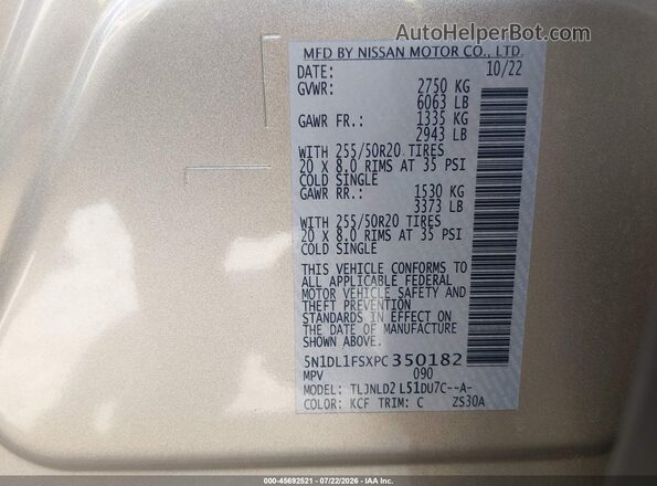 5N1DL1FSXPC350182 2023 INFINITI QX60 Gold ძრავის განყოფილების ხედი