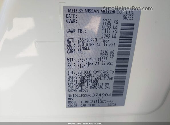 5N1DL1FSXPC374904 2023 INFINITI QX60 White Widok komory silnika