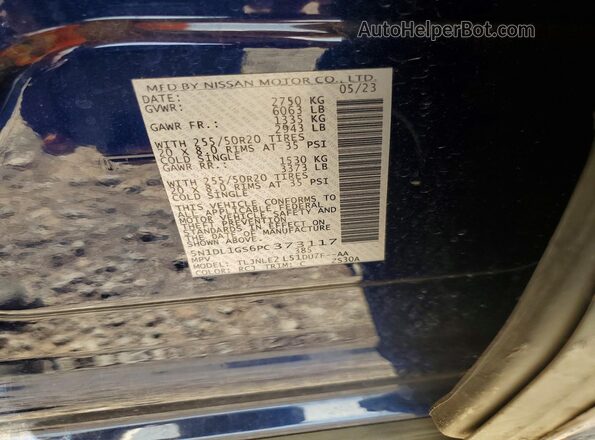 5N1DL1GS6PC373117 2023 INFINITI QX60 Blue VIN կոդի պիտակի տեսք