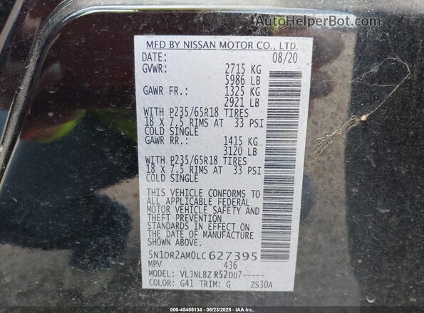 5N1DR2AM0LC627395 2020 NISSAN PATHFINDER Black Vista del compartimento del motor