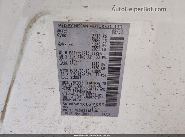 5N1DR2AM7LC627359 2020 NISSAN PATHFINDER  Вид подкапотного пространства