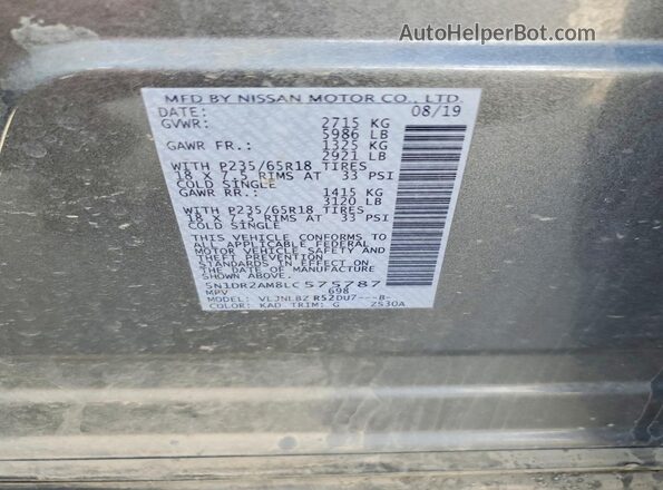 5N1DR2AM8LC575787 2020 NISSAN PATHFINDER Gray Widok komory silnika