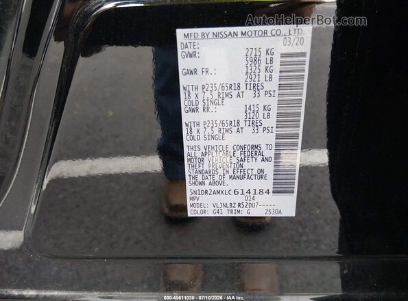 5N1DR2AMXLC614184 2020 NISSAN PATHFINDER Черный Вид подкапотного пространства