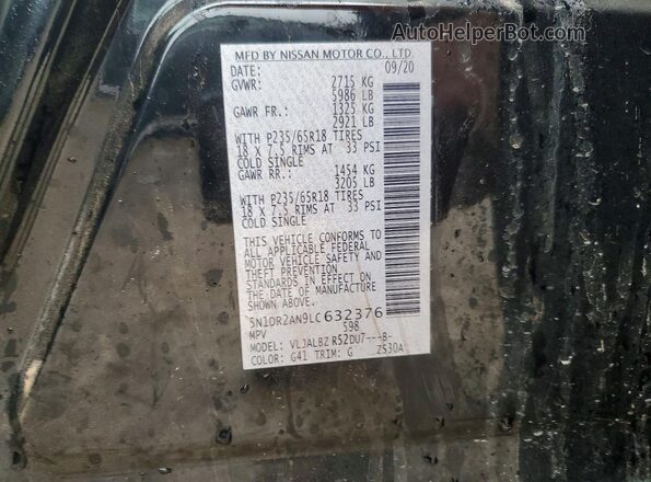 5N1DR2AN9LC632376 2020 NISSAN PATHFINDER Black VIN კოდის სტიკერის ხედი
