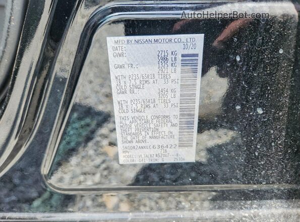 5N1DR2ANXLC636422 2020 NISSAN PATHFINDER Black Vista de la etiqueta del VIN