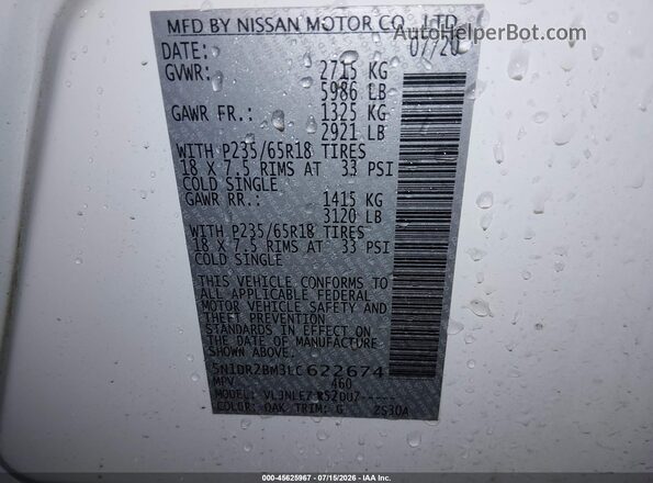 5N1DR2BM3LC622674 2020 NISSAN PATHFINDER White ძრავის განყოფილების ხედი