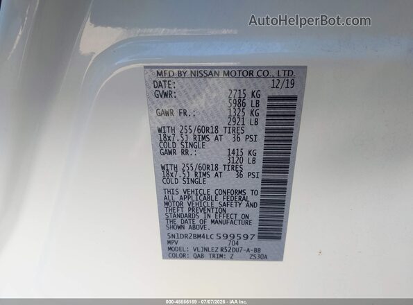 5N1DR2BM4LC599597 2020 NISSAN PATHFINDER White Вид підкапотного простору