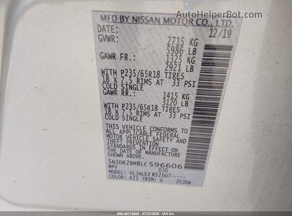 5N1DR2BM8LC596606 2020 NISSAN PATHFINDER Silver Engine compartment view