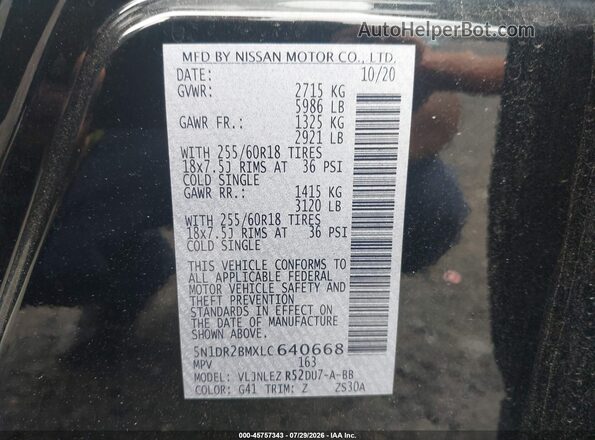 5N1DR2BMXLC640668 2020 NISSAN PATHFINDER Black Vista del compartimento del motor