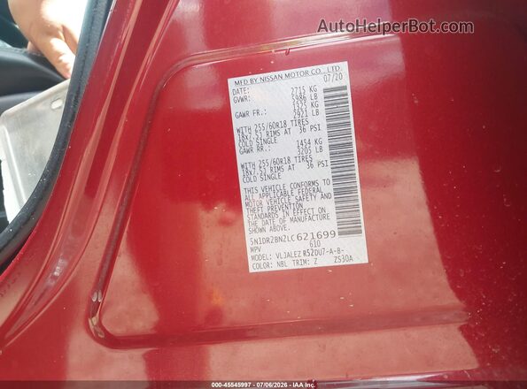 5N1DR2BN2LC621699 2020 NISSAN PATHFINDER Red Vista del compartimento del motor