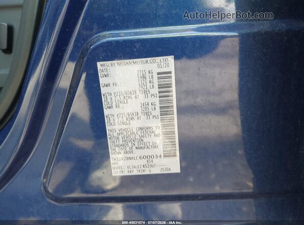5N1DR2BNXLC600034 2020 NISSAN PATHFINDER Blue ძრავის განყოფილების ხედი