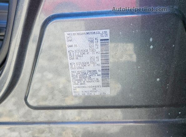 5N1DR2CM0LC604695 2020 NISSAN PATHFINDER Gray VIN sticker view