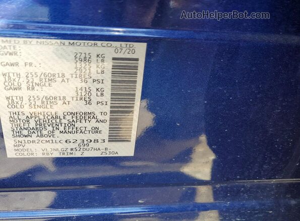 5N1DR2CM1LC623983 2020 NISSAN PATHFINDER Blue ძრავის განყოფილების ხედი