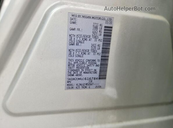 5N1DR2CM4LC616784 2020 NISSAN PATHFINDER Silver VIN կոդի պիտակի տեսք