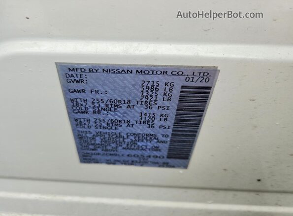 5N1DR2CM9LC605490 2020 NISSAN PATHFINDER White VIN կոդի պիտակի տեսք