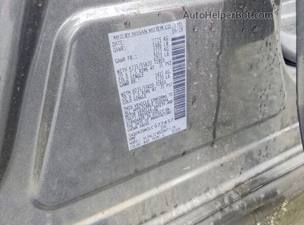 5N1DR2DM3LC577457 2020 NISSAN PATHFINDER Gray VIN კოდის სტიკერის ხედი