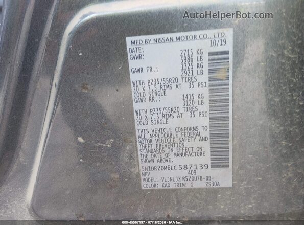 5N1DR2DM6LC587139 2020 NISSAN PATHFINDER Gray Widok komory silnika