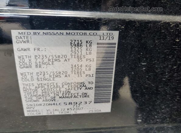5N1DR2DN4LC589237 2020 NISSAN PATHFINDER Black Vista del compartimento del motor