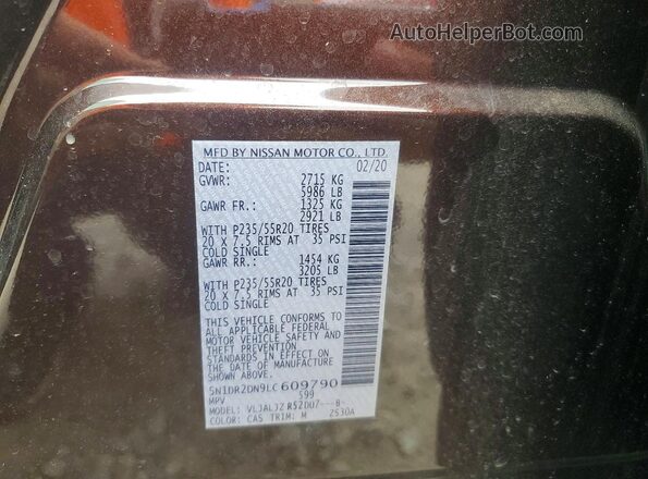5N1DR2DN9LC609790 2020 NISSAN PATHFINDER Brown Вид наклейки з VIN-кодом