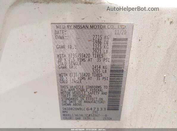 5N1DR2DN9LC647133 2020 NISSAN PATHFINDER White Вид підкапотного простору