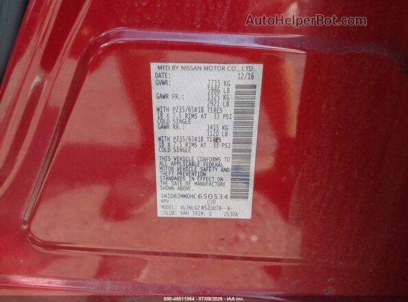 5N1DR2MM0HC650534 2017 NISSAN PATHFINDER Red Вид підкапотного простору
