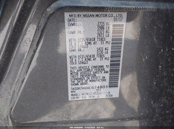 5N1DR2MM0HC674803 2017 NISSAN PATHFINDER Зеленый Вид подкапотного пространства