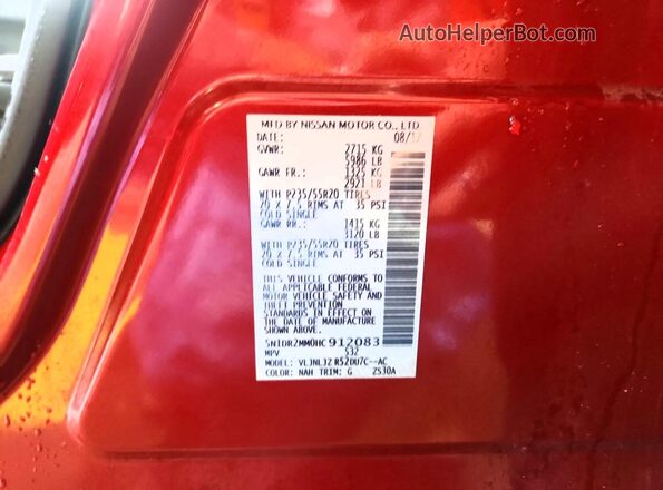 5N1DR2MM0HC912083 2017 NISSAN PATHFINDER Red Vista de la etiqueta del VIN