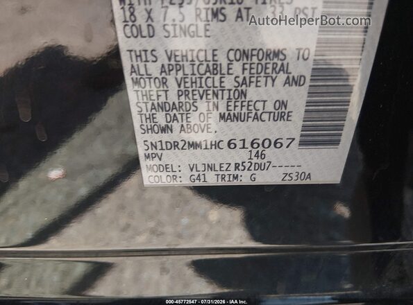 5N1DR2MM1HC616067 2017 NISSAN PATHFINDER Black Շարժիչի բաժամունքի տեսք