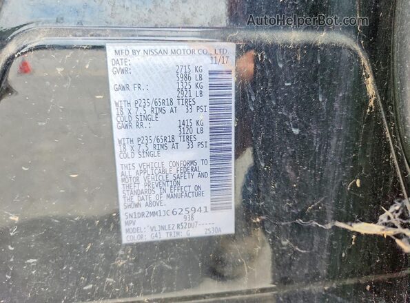 5N1DR2MM1JC625941 2018 NISSAN PATHFINDER Black Vista de la etiqueta del VIN