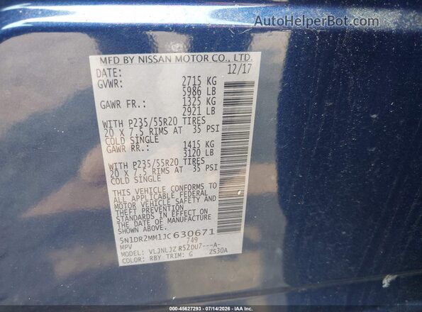 5N1DR2MM1JC630671 2018 NISSAN PATHFINDER Blue Vista del compartimento del motor