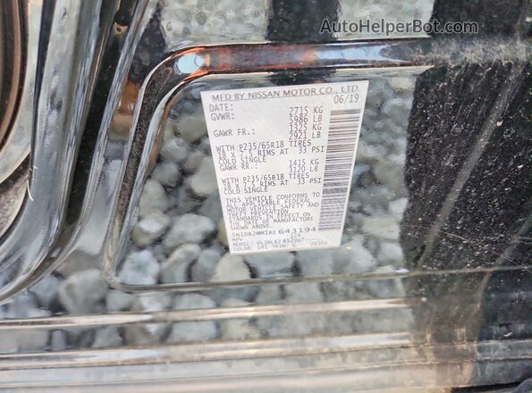 5N1DR2MM1KC643194 2019 NISSAN PATHFINDER Black VIN sticker view