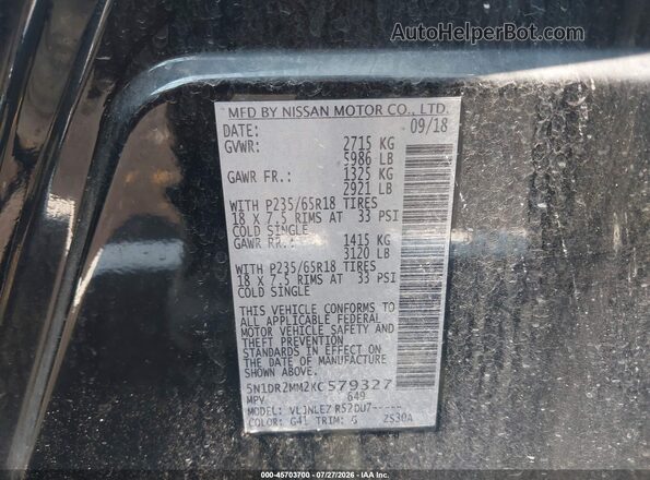 5N1DR2MM2KC579327 2019 NISSAN PATHFINDER Black Вид підкапотного простору