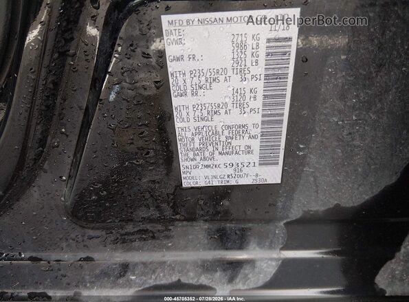 5N1DR2MM2KC593521 2019 NISSAN PATHFINDER Black ძრავის განყოფილების ხედი