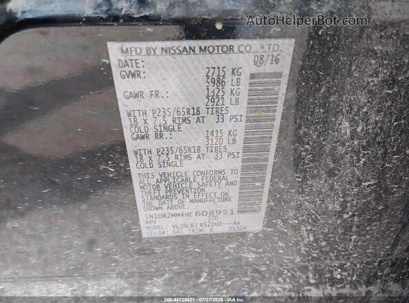 5N1DR2MM4HC608951 2017 NISSAN PATHFINDER Black Engine compartment view