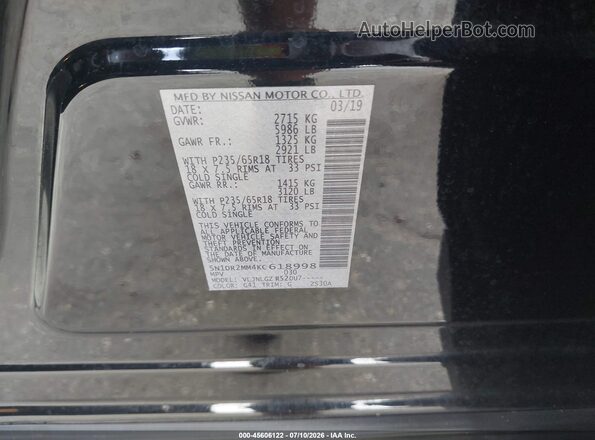 5N1DR2MM4KC618998 2019 NISSAN PATHFINDER Black Widok komory silnika
