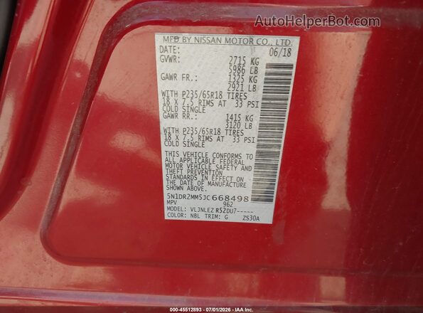 5N1DR2MM5JC668498 2018 NISSAN PATHFINDER Red Widok komory silnika
