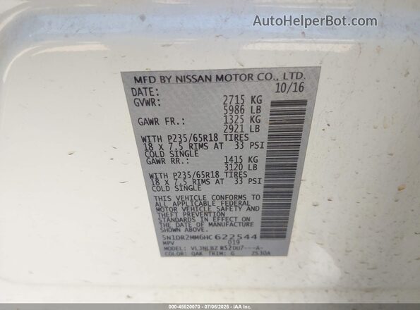 5N1DR2MM6HC622544 2017 NISSAN PATHFINDER White Widok komory silnika