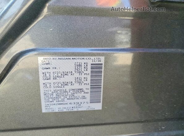 5N1DR2MM6HC639375 2017 NISSAN PATHFINDER Серый Вид наклейки с VIN-кодом