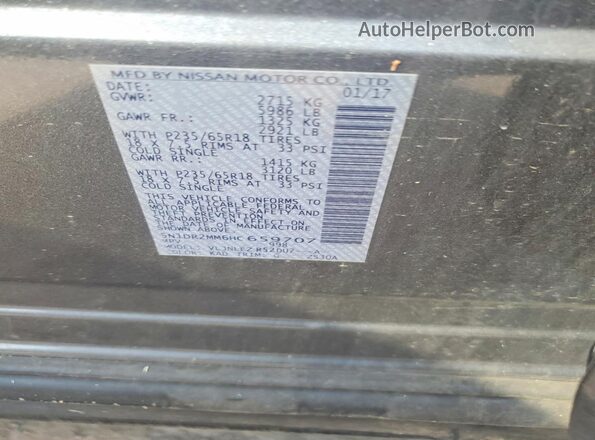 5N1DR2MM6HC659707 2017 NISSAN PATHFINDER Серый Вид наклейки с VIN-кодом