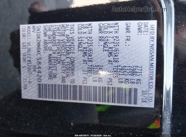 5N1DR2MM6KC584420 2019 NISSAN PATHFINDER Black Widok komory silnika