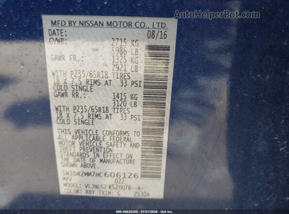 5N1DR2MM7HC606126 2017 NISSAN PATHFINDER Blue Շարժիչի բաժամունքի տեսք