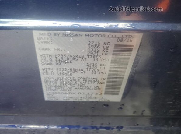 5N1DR2MM7HC611732 2017 NISSAN PATHFINDER Blue Widok naklejki z numerem VIN