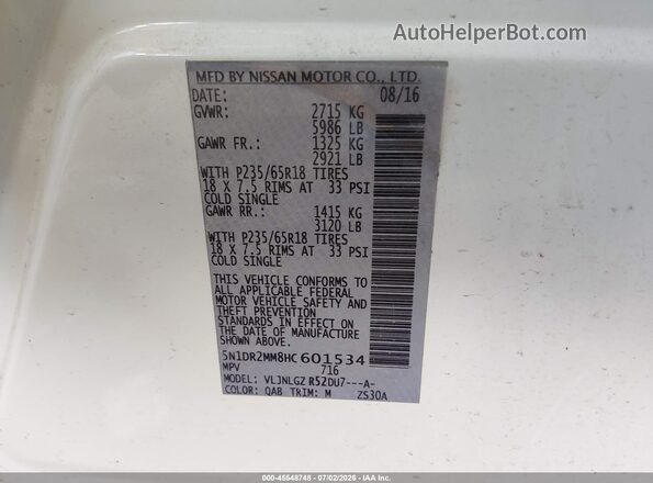 5N1DR2MM8HC601534 2017 NISSAN PATHFINDER White Շարժիչի բաժամունքի տեսք