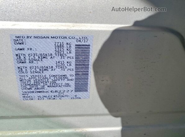 5N1DR2MM8HC682227 2017 NISSAN PATHFINDER Silver VIN კოდის სტიკერის ხედი